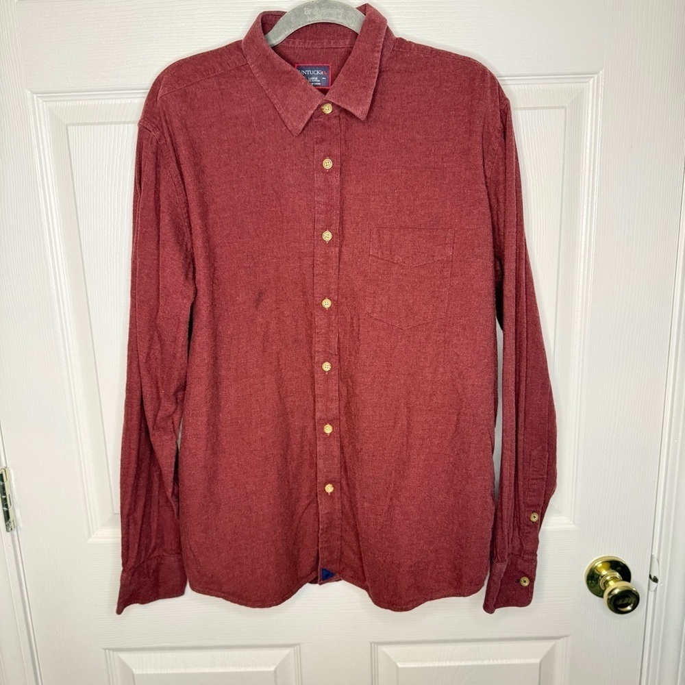 UNTUCKit Men's Casual Red Button-Down Shirt Size Large GUC, see photo for stain